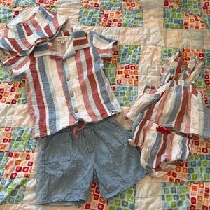 Striped Linen-Blend Matching Brother/Sister Set in Red, Blue & White